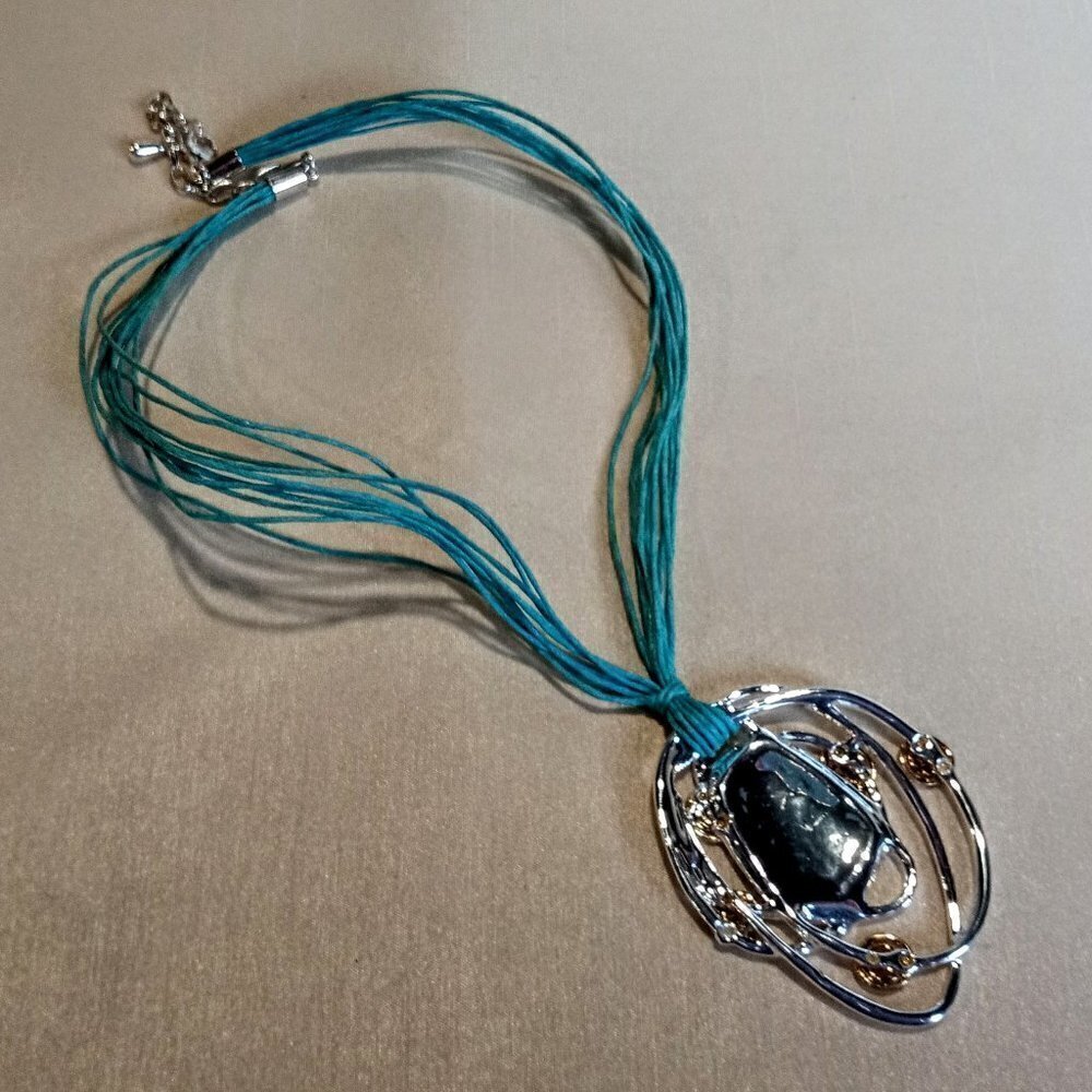 Turquoise Silver and Gold Abstract Swirl Pendant - Picture 3 of 3